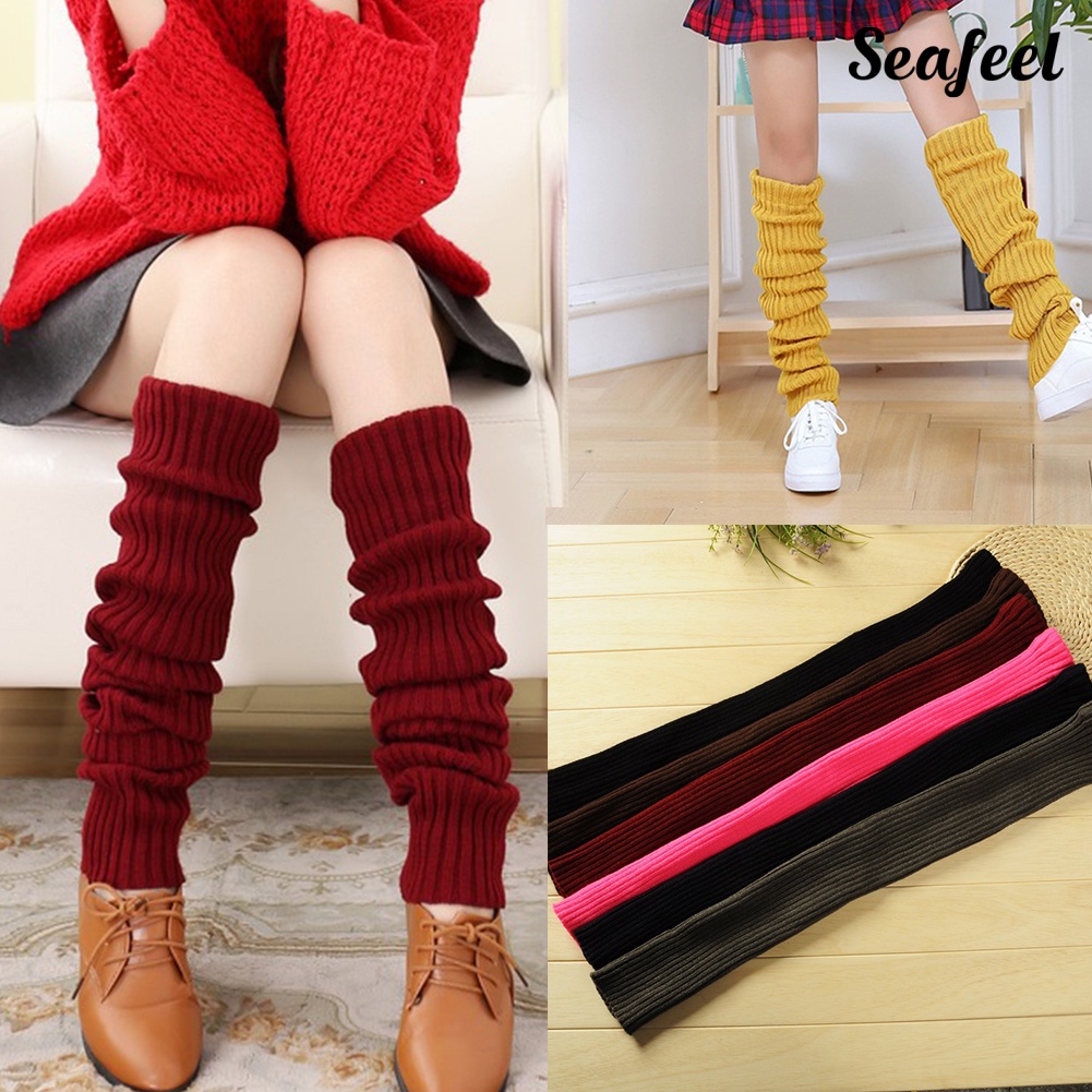 ภาพหน้าปกสินค้าseafeel Fashion Winter Elastic Solid Color Knitted Leg Warmers Leggings Women Boot Cover