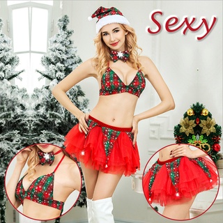 คริสต์มาส Babydoll ชุดสตรีชุดชั้นในเซ็กซี่ลูกไม้ชุดชั้นในคอวีแขนกุดสายคล้องชุดนอนเซ็กซี่เปลือยชุดนอนชุดนอน