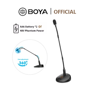 Boya BY-GM18CB ไมโครโฟนคอนเดนเซอร์คอห่าน 18 นิ้ว พร้อมฐานไฟ LED XLR สําหรับประชุม วิดีโอ สตรีมมิ่ง บรรยาย