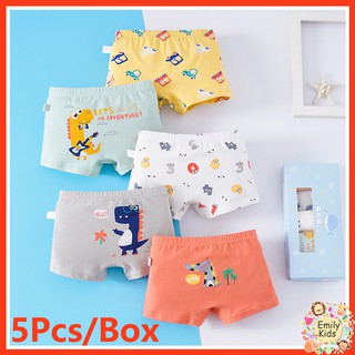 พร้อมส่ง กางเกงบ็อกเซอร์ ผ้าฝ้าย พิมพ์ลายไดโนเสาร์ ป้องกันแบคทีเรีย แฟชั่นสําหรับเด็กผู้ชาย อายุ 3-12 ปี 5 ชิ้น