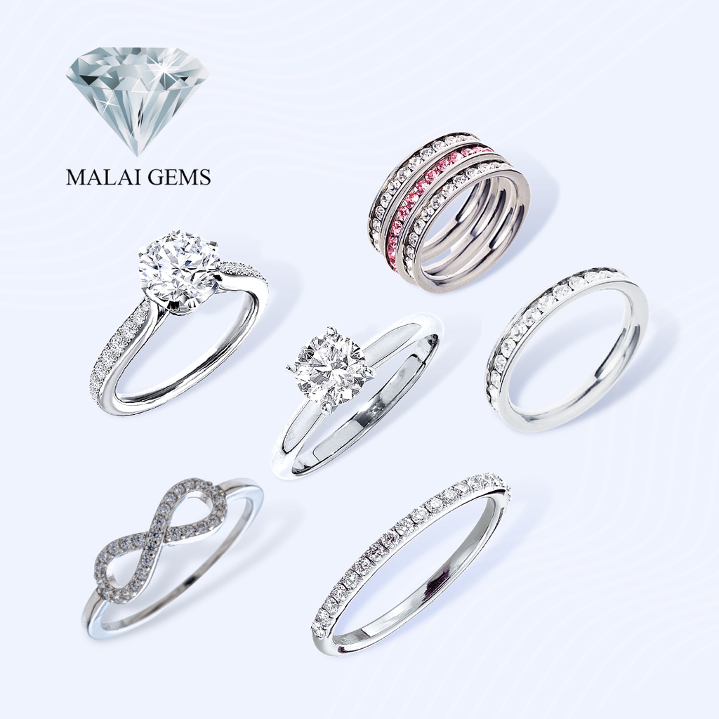 ภาพหน้าปกสินค้ารวมแหวนเพชร   Malai Gems แหวนเพชร เงินแท้ 925 เคลือบทองคำขาว ประดับเพชรสวิส CZ แหวนเงินแท้ แหวนเงิน
