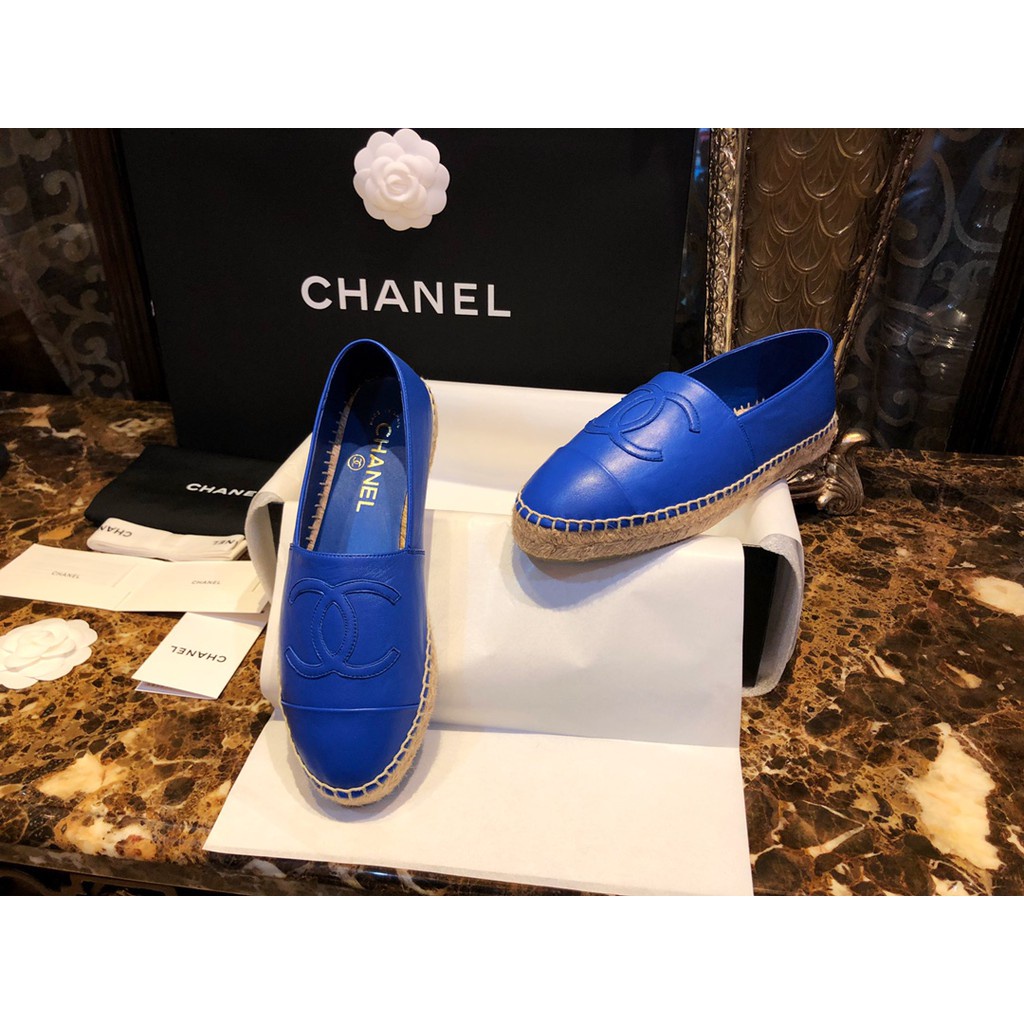 พรี-chanel-g29762-espadrilles-in-blue-lambskin-รองเท้าชาแนล-สีเบจดำ-ของใหม่-หนังลูกแกะสีเบจดำsize35-41
