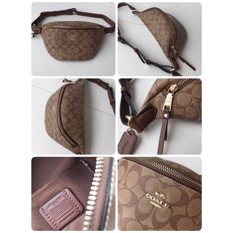 กระเป๋าคาดอก-เอว-coach-แท้-coach-belt-bag-in-signature-canvas-brown-black-imitation-gold