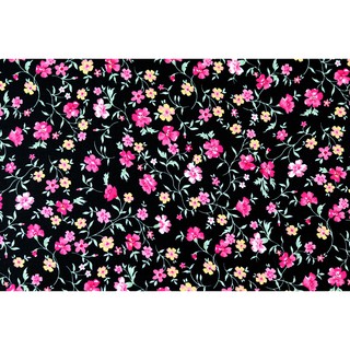 [SALE] 45x55 ซม. ผ้าเมตร ผ้าคอตตอน ผ้าฝ้ายแท้ 100% ลายดอกไม้เล็กน่ารัก แดง ชมพู เหลือง บนพื้นสีน้ำเงินเข้ม(เกือบดำ)
