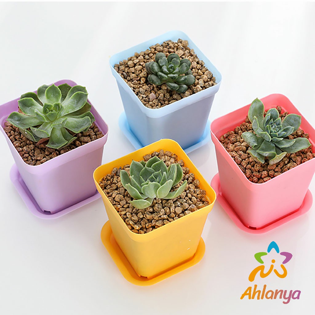 ahlanya-กระถางต้นไม้พลาสติก-พร้อมถาดรอง-กระถางขนาดเล็ก-plastic-flowerpot