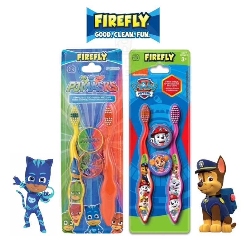พร้อมส่ง-แปรงสีฟันสำหรับเด็กพร้อมฝาครอบ-firefly-twin-pack-toothbrushes-with-caps-toothbrush