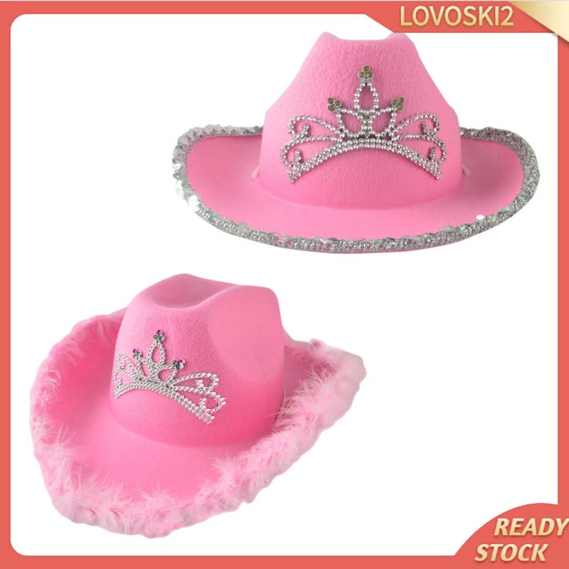 ราคาและรีวิวAdult Girls Felt Pink Cowboy Cowgirl Hat Party Tiara, one size