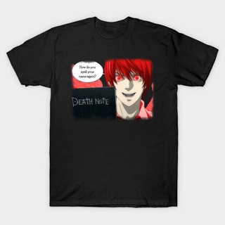 เสื้อยืดวินเทจขายดี เสื้อยืด พิมพ์ลายอนิเมะ Death Note Light Yagami How Do You Spell Your Name FBilck54EFpioh85 สีดํา สไ