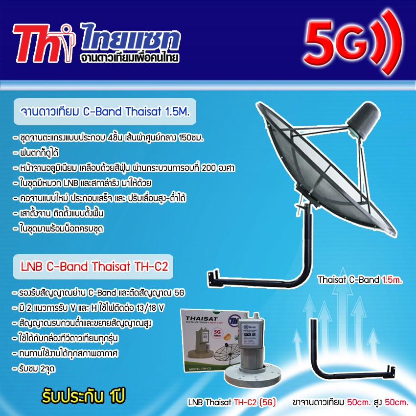 ชุดจานดาวเทียม-thaisat-c-band-1-5m-lnb-thaisat-รุ่น-th-c2-5g-พร้อมขาตั้งจานดาวเทียม-เลือกขาได้