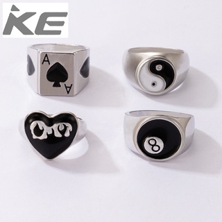 Hip-hop stacking jewelry Peach heart dripping ring four-piece set Black and white Tai Chi rin