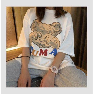2022 แขนสั้นใหม่เสื้อยืดแขนสั้นลายการ์ตูนหมีสาวเกาหลีฤดูร้อน