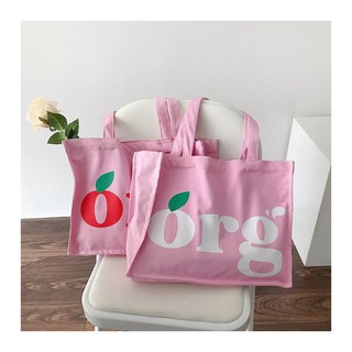 พร้อมส่ง!! ส่งฟรี ORG tote bag กระเป๋าผ้าทรงสี่เหลี่ยมผืนผ้าสีชมพู