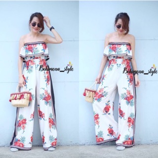 พร้อมส่ง✨Floral​ Long​ jumpsuit​✨ชุดจั้มสูทเกาะอกลายดอกไม้ ใส่เที่ยวทะเลคาเฟ่