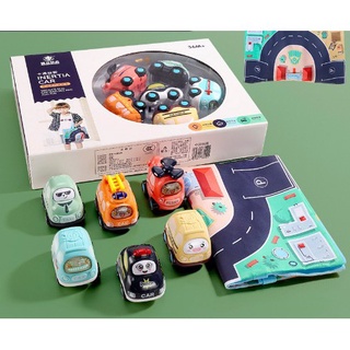 ♝◊Cartoon inertia toy mini cars vehicles map set kit educational 2-3-4-5 years old baby kid children gift