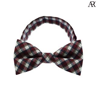 ANGELINO RUFOLO Bow Tie ผ้าไหมทอผสมคอตตอนคุณภาพเยี่ยม โบว์หูกระต่ายผู้ชาย ดีไซน์ Checkered สีเลือดหมู/สีเขียว/สีกรมท่า