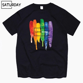 เสื้อยืดcalandfashion✺﹍2021  Pride Lgbt Gay Love Lesbian Rainbow Cotton men T Shirts 2019 Workout Love WinsS-5XL