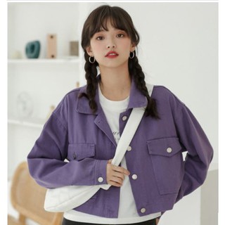 ภาพหน้าปกสินค้าแจ๊คเก็ตยีนส์สีม่วง เสื้อคลุมยีนส์ สไตล์เกาหลี สีม่วงพาสเทล ที่เกี่ยวข้อง