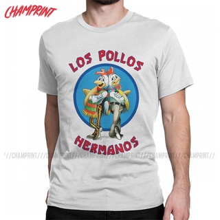 เสื้อยืดอินเทรนด์ผู้ชายอินเทรนด์ผู้หญิงเสื้อยืดคอกลม แขนสั้น พิมพ์ลาย Los Pollos Hermanos Breaking Bad ตลก เหมาะกับคู่รั