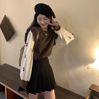 เสื้อกันหนาวแขนยาว ผ้าถัก ทรงหลวม แฟชั่นฤดูใบไม้ร่วง สําหรับผู้หญิง มีสองชิ้น