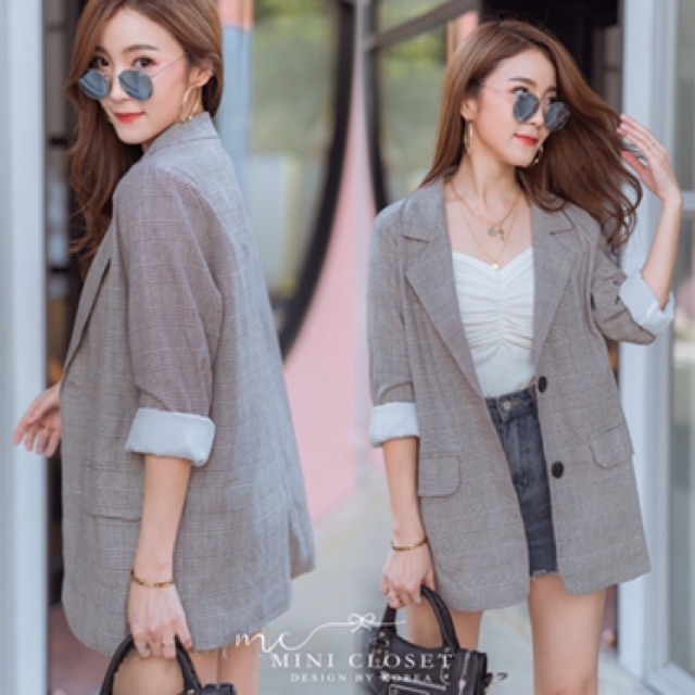 เสื้อสูท-เสื้อสูททำงาน-เบเซอร์ทรงสวย-สูทลายสก็อต-minicloset