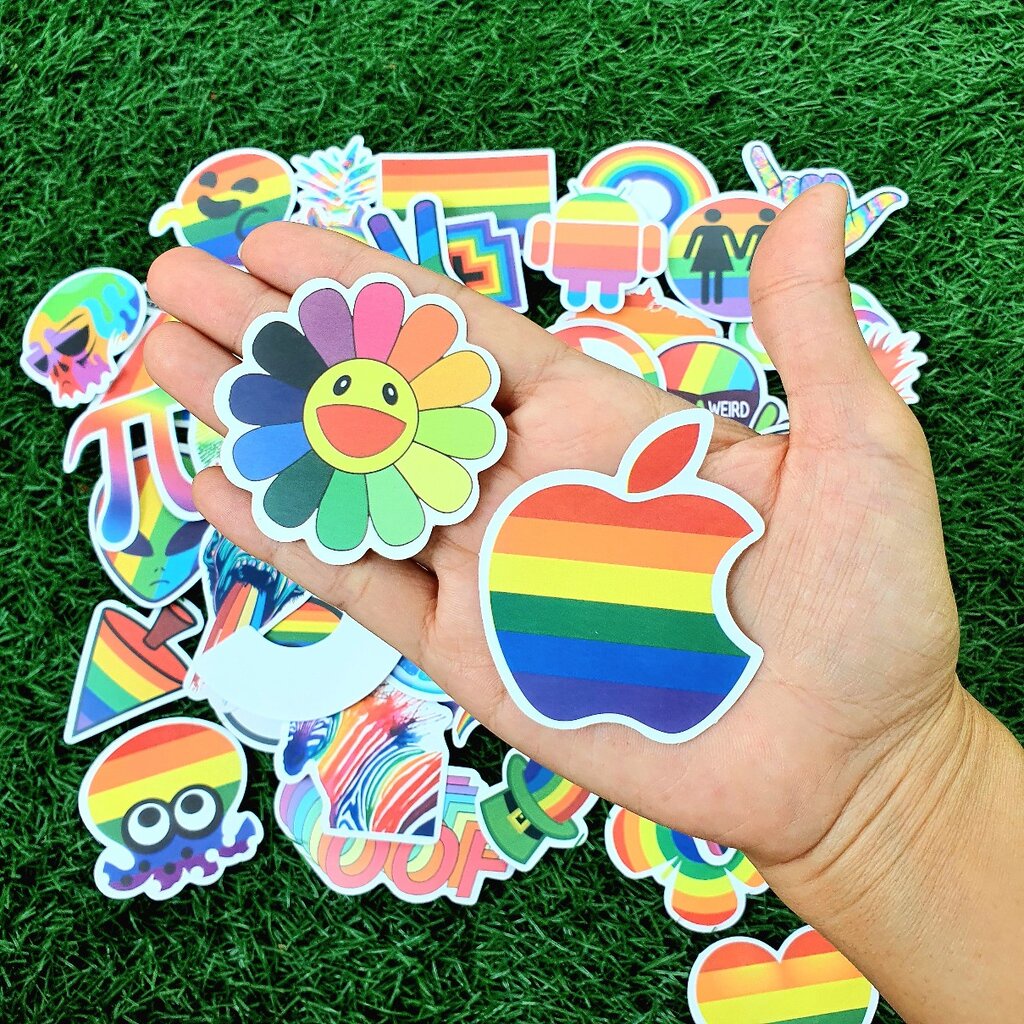 สติ๊กเกอร์-rainbow-lgbt-pride-สีรุ้ง-ติดแน่น-กันน้ำ-ติดกระเป๋า-สเก็ตบอร์ต-50-ชิ้น-sticker