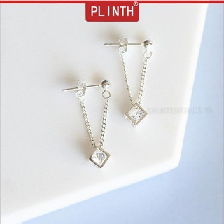 PLINTH เงินแท้ 925 Stud Earrings Cube สดเพชรเพชร Cube รัก1422