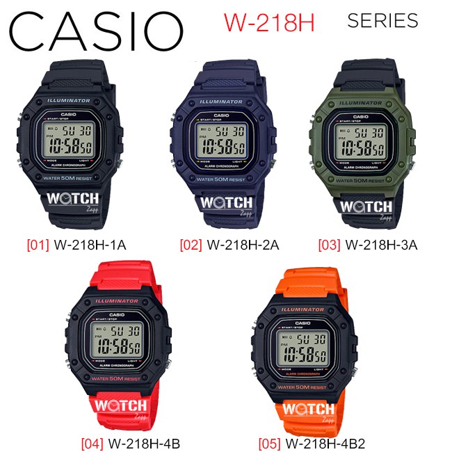 ภาพหน้าปกสินค้าCASIO นาฬิกาข้อมือผู้ชาย สายเรซิน รุ่น W-218H W-218H-2A W-218H-3A W-218-4B2