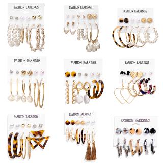 ภาพหน้าปกสินค้า6 pair/set Women Earrings Sets /Tassel Pearl Earrings / Bohemian Vintage  Stud Earrings Set / Leaves Pendant Earrings Set /Heart Starfish Shell Jewelry ที่เกี่ยวข้อง