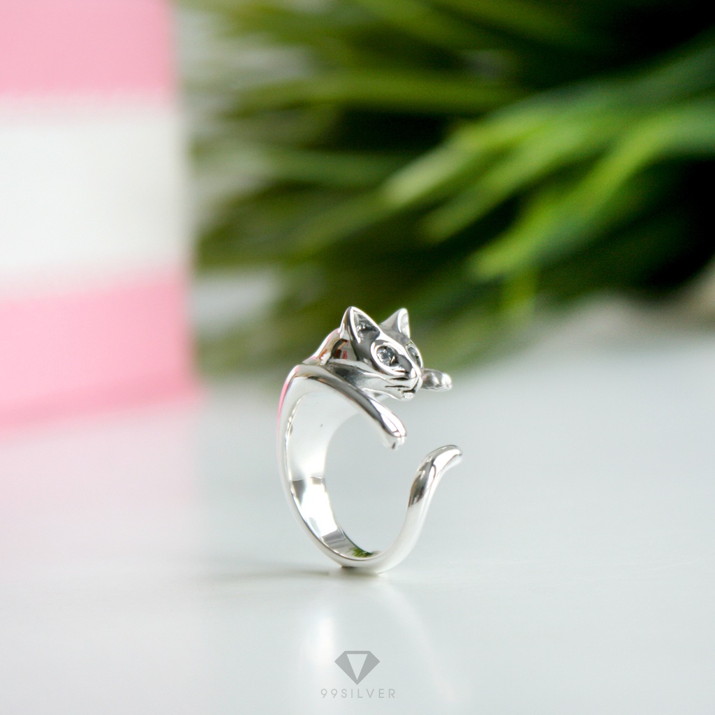 แหวนแมวพับรอบนิ้ว-cat-ring-ฝังเพชร-cz-swiss-แท้สีขาวแทนตา-r79