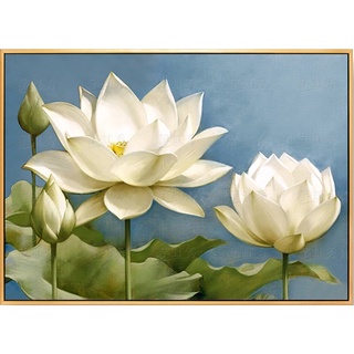 ชุดปักครอสติชพิมพ์ลาย ดอกบัว ดอกบัวขาว ดอกไม้ (White lotus cross stitch kit)
