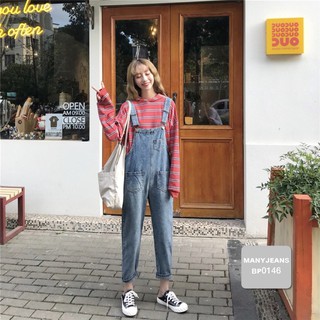 Many Jeans Overalls เอี๊ยมกางเกงยีนส์ขายาวสียีนส์ขากางเกงกระบอกเล็กพร้อมส่ง