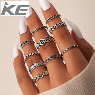 Jewelry Vintage Flower Love Ring Set Geometric Diamond Twist Ten-piece Ring for girls for wome
