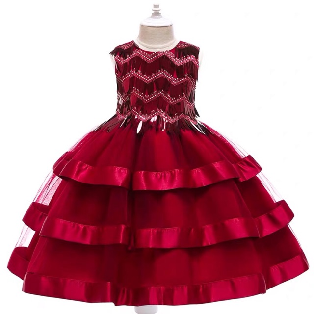 cutelook-ชุดราตรีเด็ก-แขนกุด-ปักเลื่อม-กระโปรงสามชั้น-สีแดงเบอร์กันดี้-สีกรม-สีแชมเปญ-kids-dress