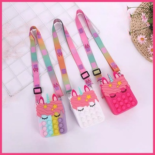 Pop It Push Bubble  กระเป๋าใส่เหรียญซิลิโคน ของเล่นบรรเทาความเครียดสําหรับเด็กและผู้ใหญ่ กระเป๋าสะพายข้างเสริมสร้างพัฒนา