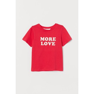 H&amp;M เสื้อยืดแขนสั้นเด็กผู้หญิง สีชมพูสด แต่งตัวอักษร More Love