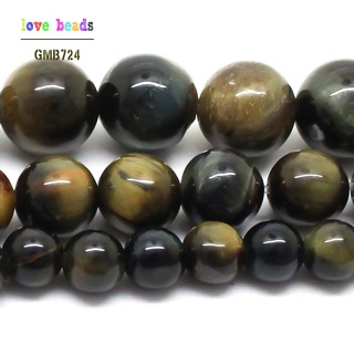 15นิ้ว) หินมงคล หินนำโชค หินไทเกอร์อาย สำหรับทำเครื่องประดับ Natural  Blue Yellow Tiger Eye Stone 6/8/10mm Round Loose