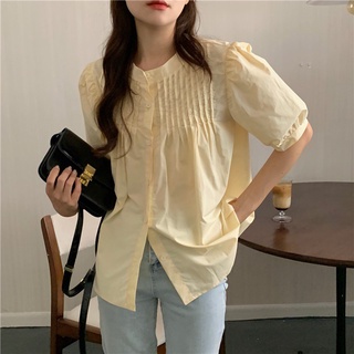 เสื้อเชิ้ตแขนกว้าง แต่งจับจีบ สไตล์เกาหลี สําหรับผู้หญิง 44145