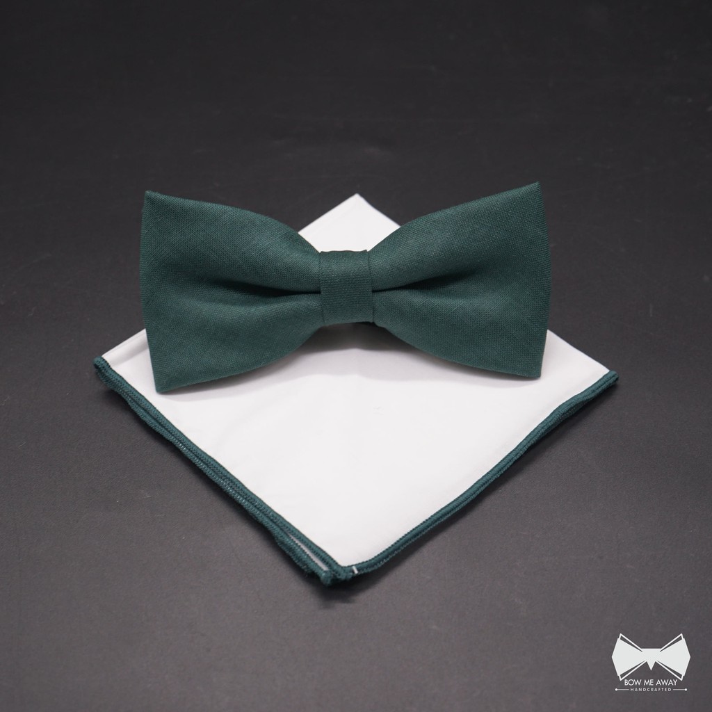 เซ็ทหูกระต่ายลินินสีเขียว-ผ้าเช็ดหน้าสูท-linen-green-bowtie-pocket-square