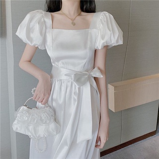 In stock # 2020 new high-waist dress female waist slimming casual white long skirt