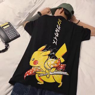 Pikachu -ดาบพิฆาตอสูรKIMETSU NO YAIBA ฤดูร้อน เสื้อยืดคอกลมแขนสั้น T shirt ผู้ชาย แฟชั่น สไตล์เกาหลี เสื้อยืดลาย วัยรุ่น