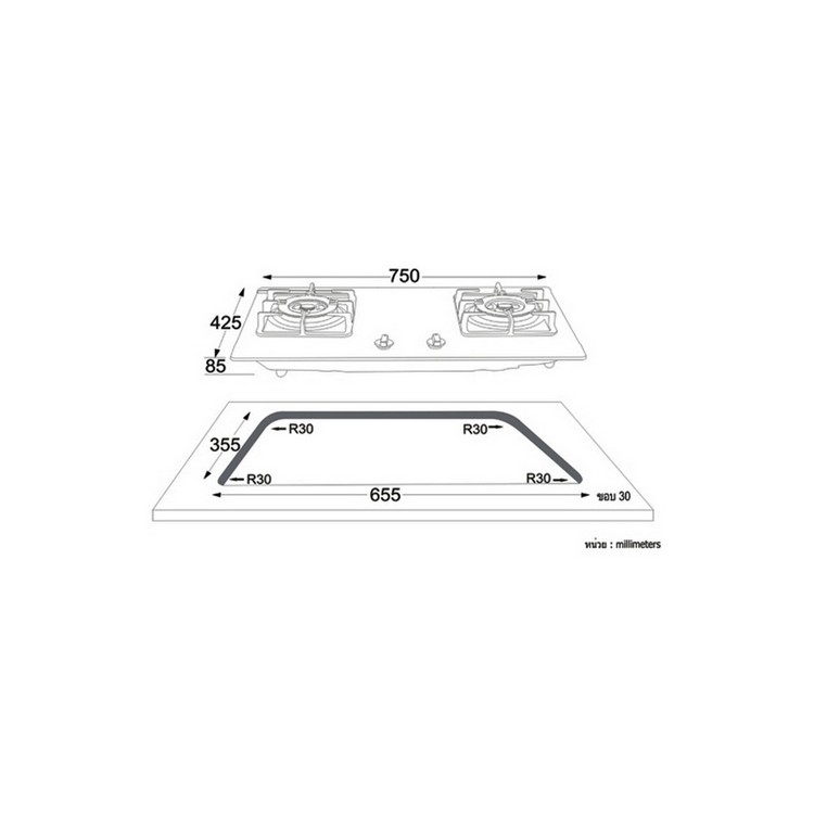 เตาฝังแก๊ส-tecnostar-e2g-1-75-cm-tecnostar-hob-tns-e2g-1-เตาฝัง-เตาฝัง-kitchen