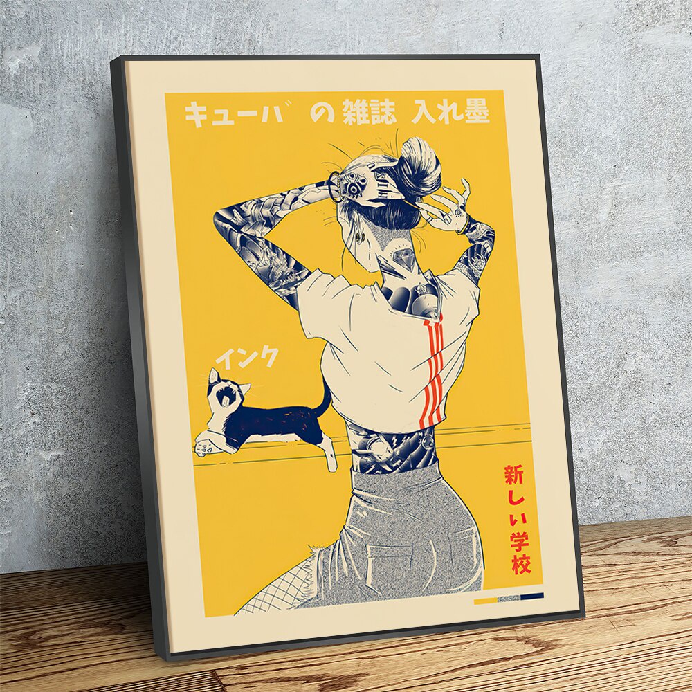 โปสเตอร์ผ้าใบ-พิมพ์ลายแมว-la-tinta-สไตล์ญี่ปุ่นย้อนยุค-สําหรับตกแต่งบ้าน