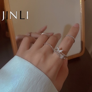 Jinli แหวนเงินรูปผีเสื้อสไตล์เกาหลีสําหรับผู้หญิง 4 ชิ้น