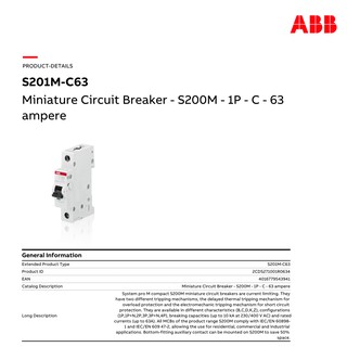 ABB S201M-C63 Breaker เบรคเกอร์ S201M-C63 เซอร์กิตเบรกเกอร์ 63Amp 1P 10KA 🚀จัดส่งเลย! 🚀