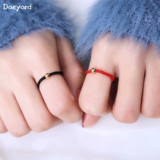 แหวนเชือกถัก ประดับลูกปัด สีแดง สีดํา แบบเรียบง่าย แฟชั่นคู่รัก สําหรับเพื่อน