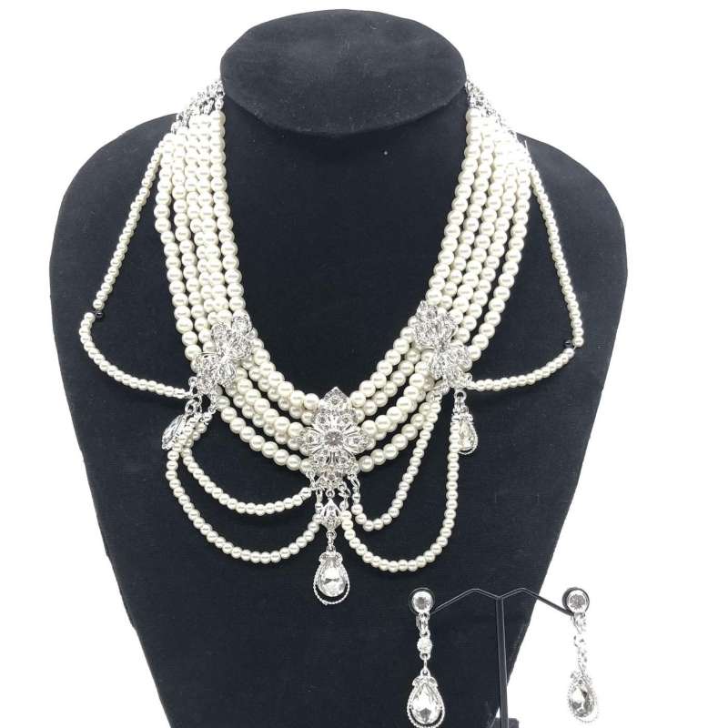 vintage-jewelry-สร้อยคอไข่มุกฝ่ายเจ้าสาวย้อนยุคมุกเทียมเพชรต่างหูสร้อยคอชุดpearl-necklace-set