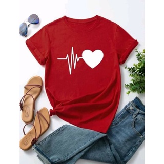 [S-5XL]ผ้าฝ้าย 100% [t-t shirt]เสื้อสีแดงลายคลื่นหัวใจสุดฮิต2023