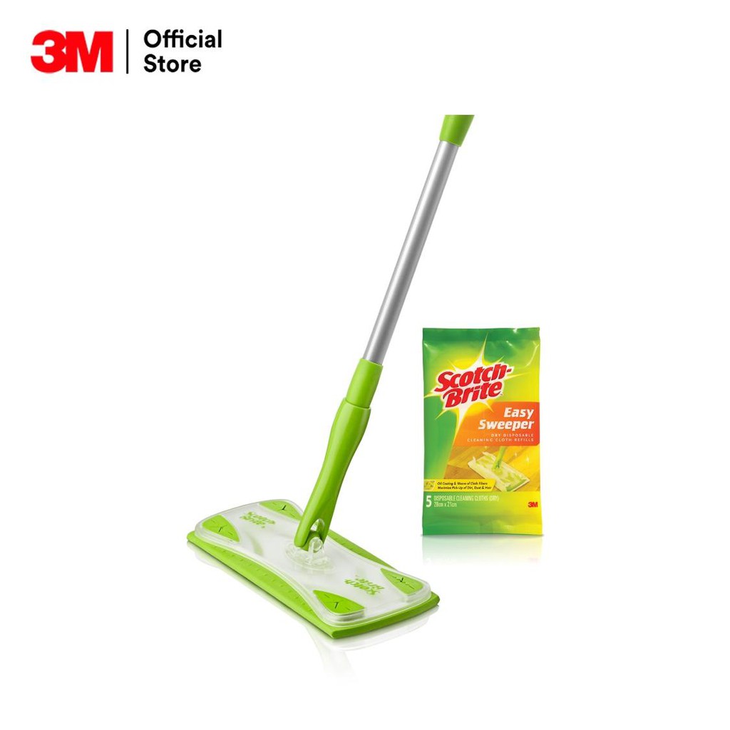 ไลฟ์ทุกวัน-ค่าส่งถูก-สก๊อตช์ไบรต์-ไม้ม็อบดันฝุ่น-อีซี่สวีปเปอร์-3m-flat-mop-easy-sweeper-with-disposable-wipes-ผ้าเปียก