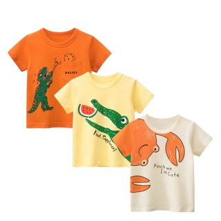 เสื้อยืดลําลอง ผ้าฝ้าย พิมพ์ลายการ์ตูนสัตว์ สีเหลือง คุณภาพสูง สไตล์เกาหลี สําหรับเด็กผู้ชาย อายุ 1-8 ปี