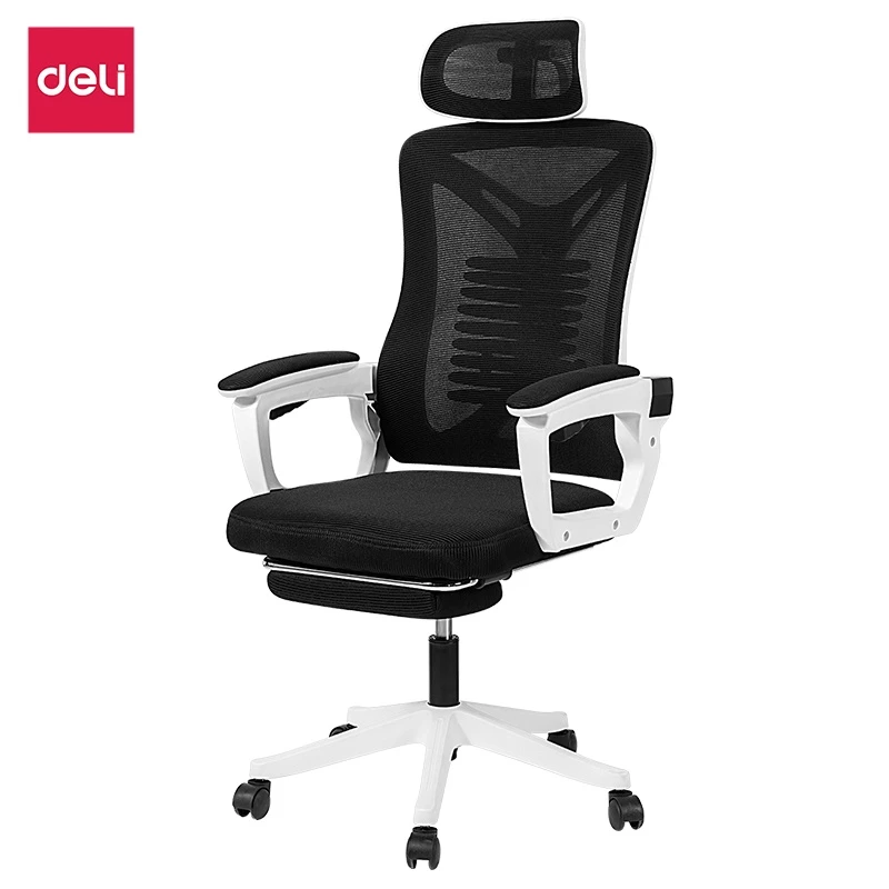 Deli เก้าอี้ทำงานเพื่อสุขภาพ Ergonomic เก้าอี้สีขาว เก้าอี้สีเทา เก้าอี้ทำงาน เก้าอี้สำนักงาน ที่นั่ง ออฟฟิศ มีหมอนรองเอวกระดูกงู ระบายอากาศดีเยี่ยม แป้นเหยียบแบบยืดหดได้ อุปกรณ์สำนักงาน Office Chair